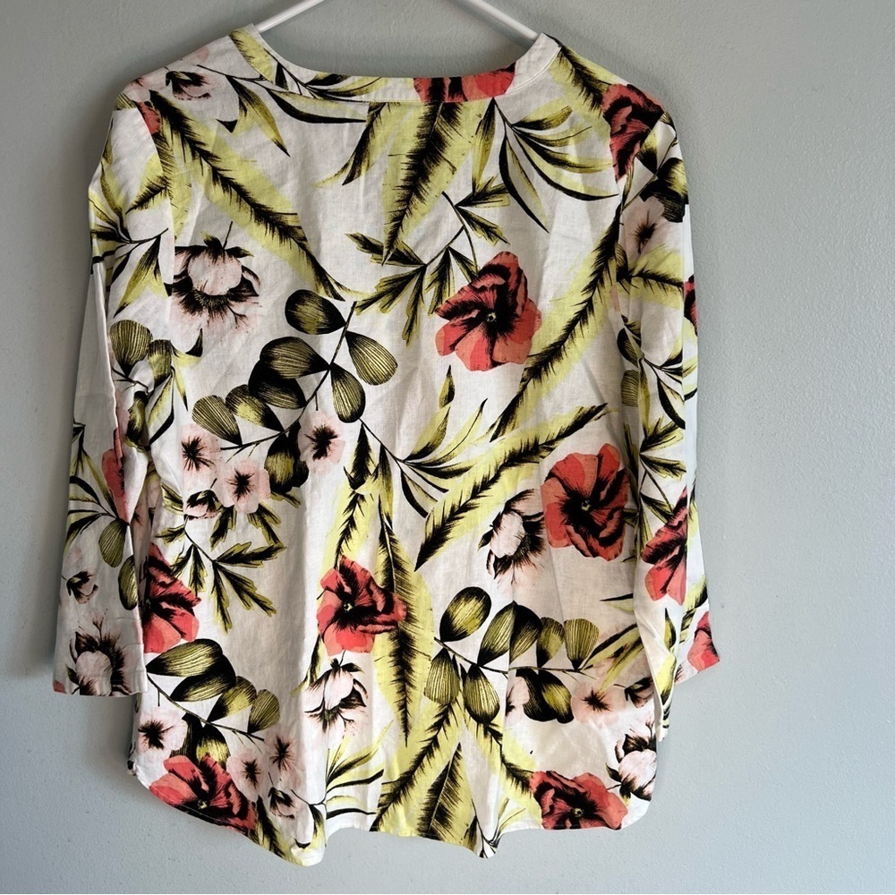 Van Heusen Womens Linen Rayon Pullover Blouse Floral Sz L Cruise Travel Spring - Picture 9 of 9